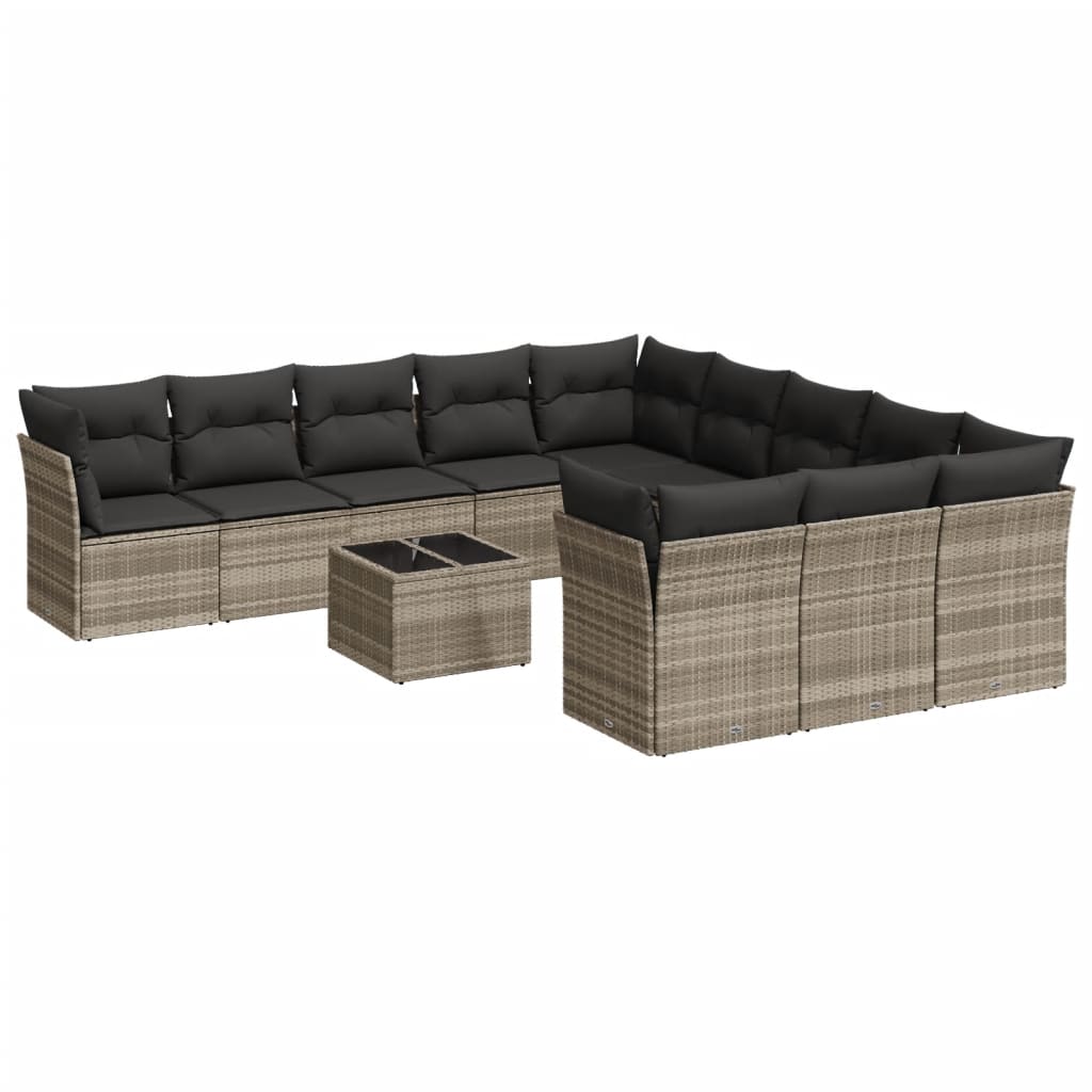 vidaXL 12 pcs conj. sofás jardim com almofadões vime PE cinzento-claro