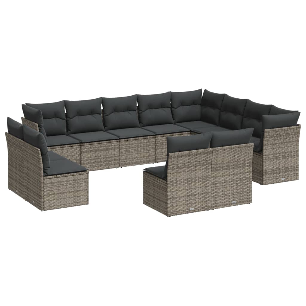 vidaXL 12 pcs conjunto de sofás jardim c/ almofadões vime PE cinzento