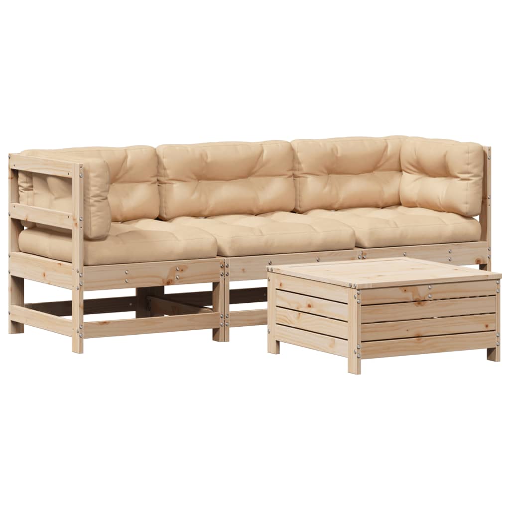 vidaXL 4 pcs conjunto lounge de jardim c/ almofadões pinho maciço