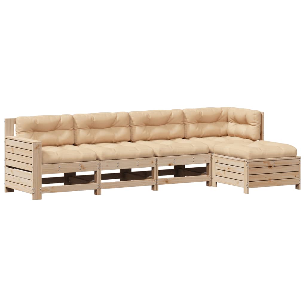 vidaXL 5 pcs conjunto lounge de jardim c/ almofadões pinho maciço