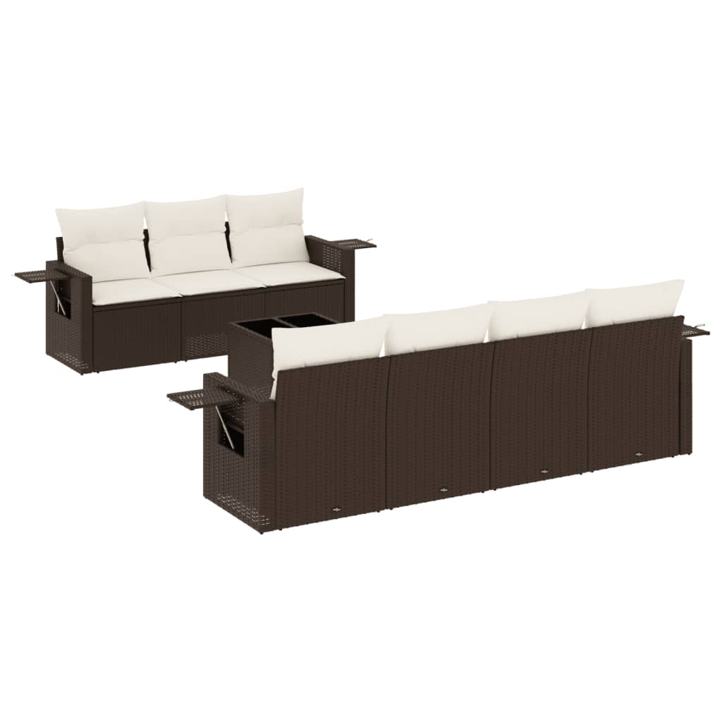 vidaXL 8 pcs conjunto sofás de jardim c/ almofadões vime PE castanho