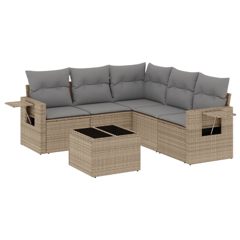 vidaXL 6 pcs conjunto de sofás p/ jardim com almofadões vime PE bege
