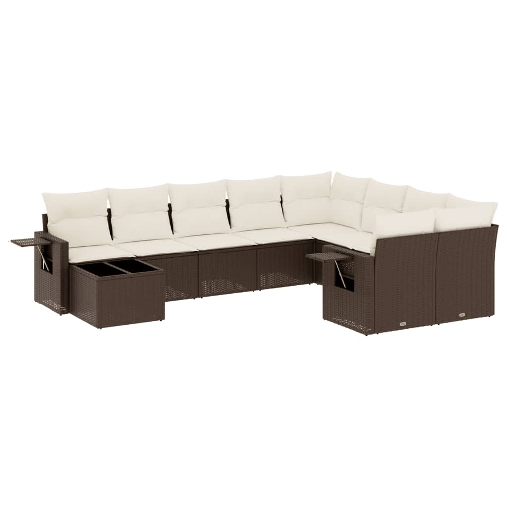 vidaXL 10 pcs conj. sofás jardim com almofadões vime PE castanho