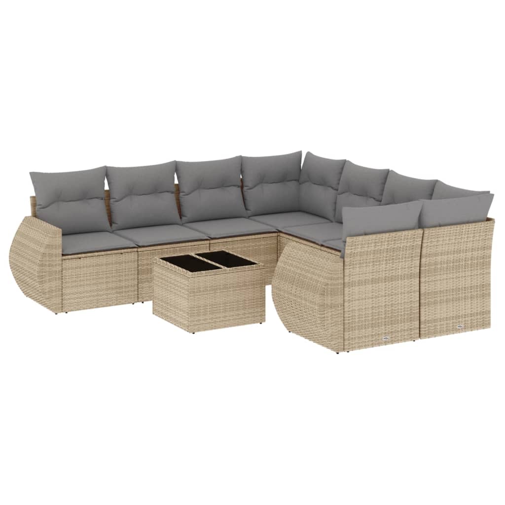 vidaXL 9 pcs conjunto de sofás p/ jardim com almofadões vime PE bege