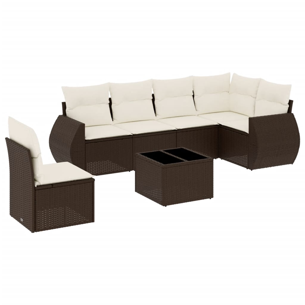 vidaXL 7 pcs conjunto de sofás jardim c/ almofadões vime PE castanho