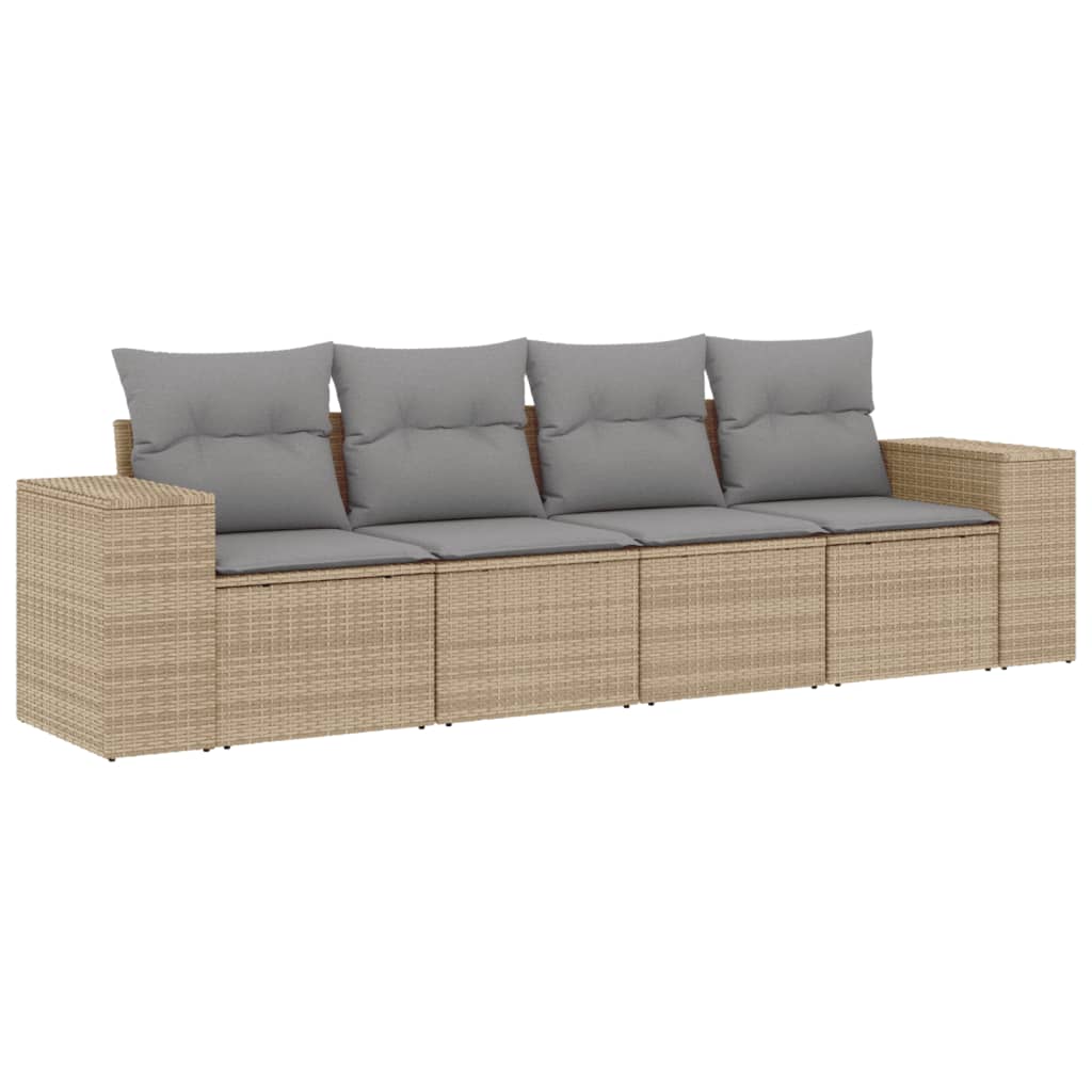 vidaXL 4 pcs conjunto de sofás para jardim c/ almofadões vime PE bege