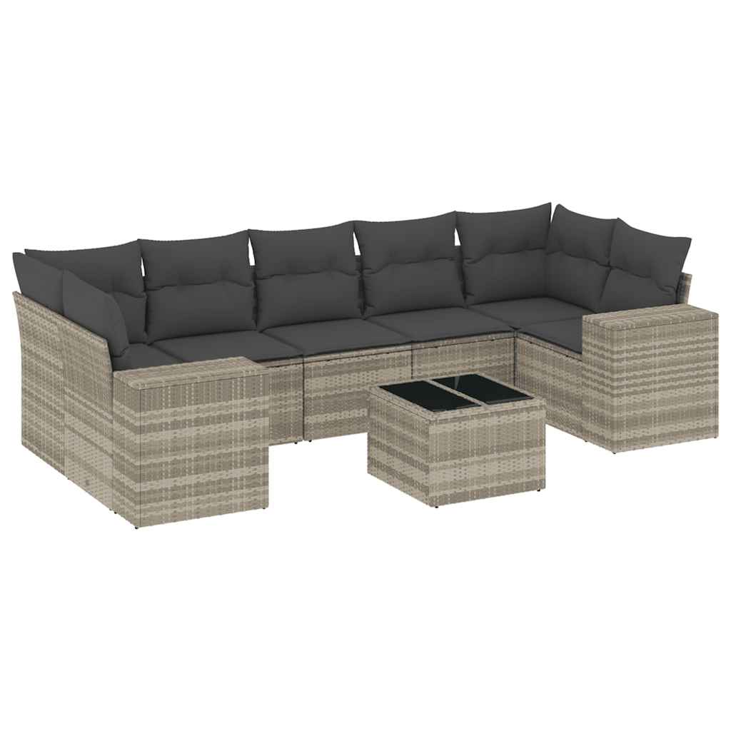 vidaXL 8 pcs conj. sofás jardim c/ almofadões vime PE cinzento-claro