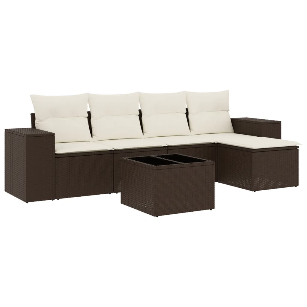 vidaXL 6 pcs conjunto de sofás jardim c/ almofadões vime PE castanho