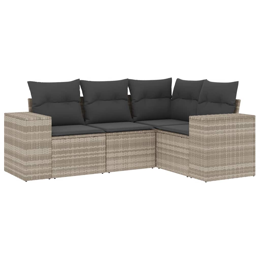 vidaXL 4 pcs conj. sofás jardim c/ almofadões vime PE cinzento-claro