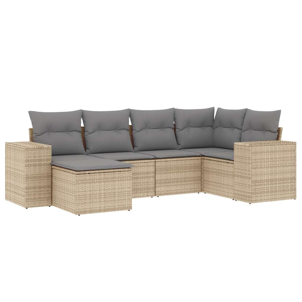 vidaXL 6 pcs conjunto de sofás p/ jardim com almofadões vime PE bege