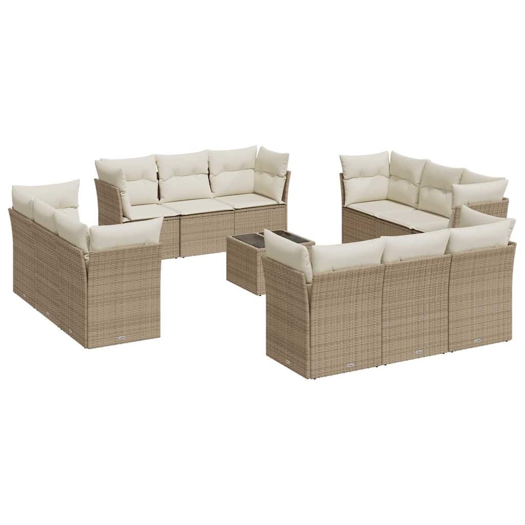 vidaXL 13 pcs conjunto de sofás p/ jardim com almofadões vime PE bege