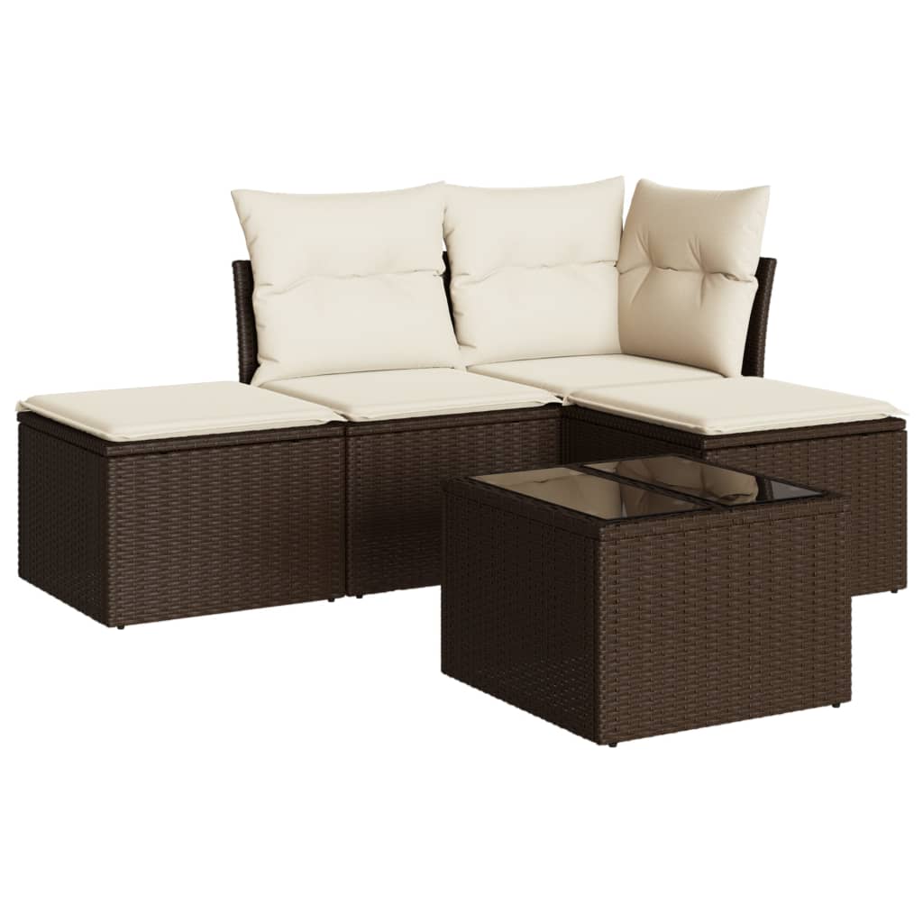 vidaXL 5 pcs conjunto sofás p/ jardim c/ almofadões vime PE castanho