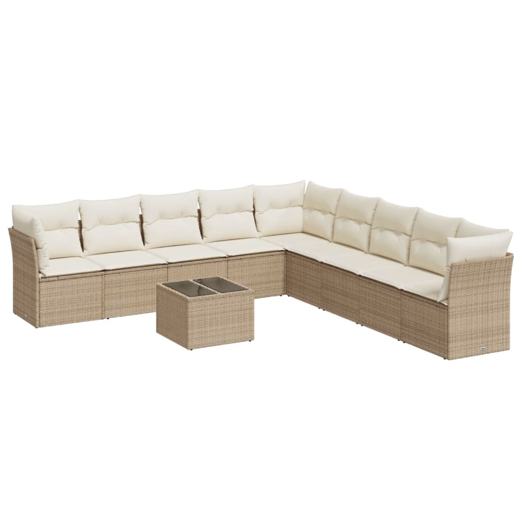 vidaXL 10 pcs conjunto de sofás p/ jardim com almofadões vime PE bege