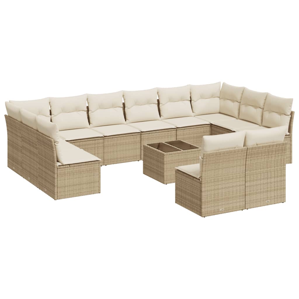 vidaXL 13 pcs conjunto de sofás p/ jardim com almofadões vime PE bege