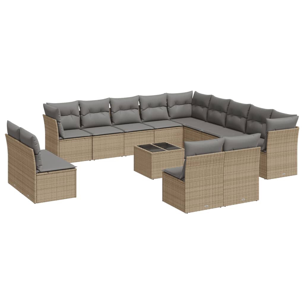 vidaXL 14 pcs conjunto de sofás p/ jardim com almofadões vime PE bege