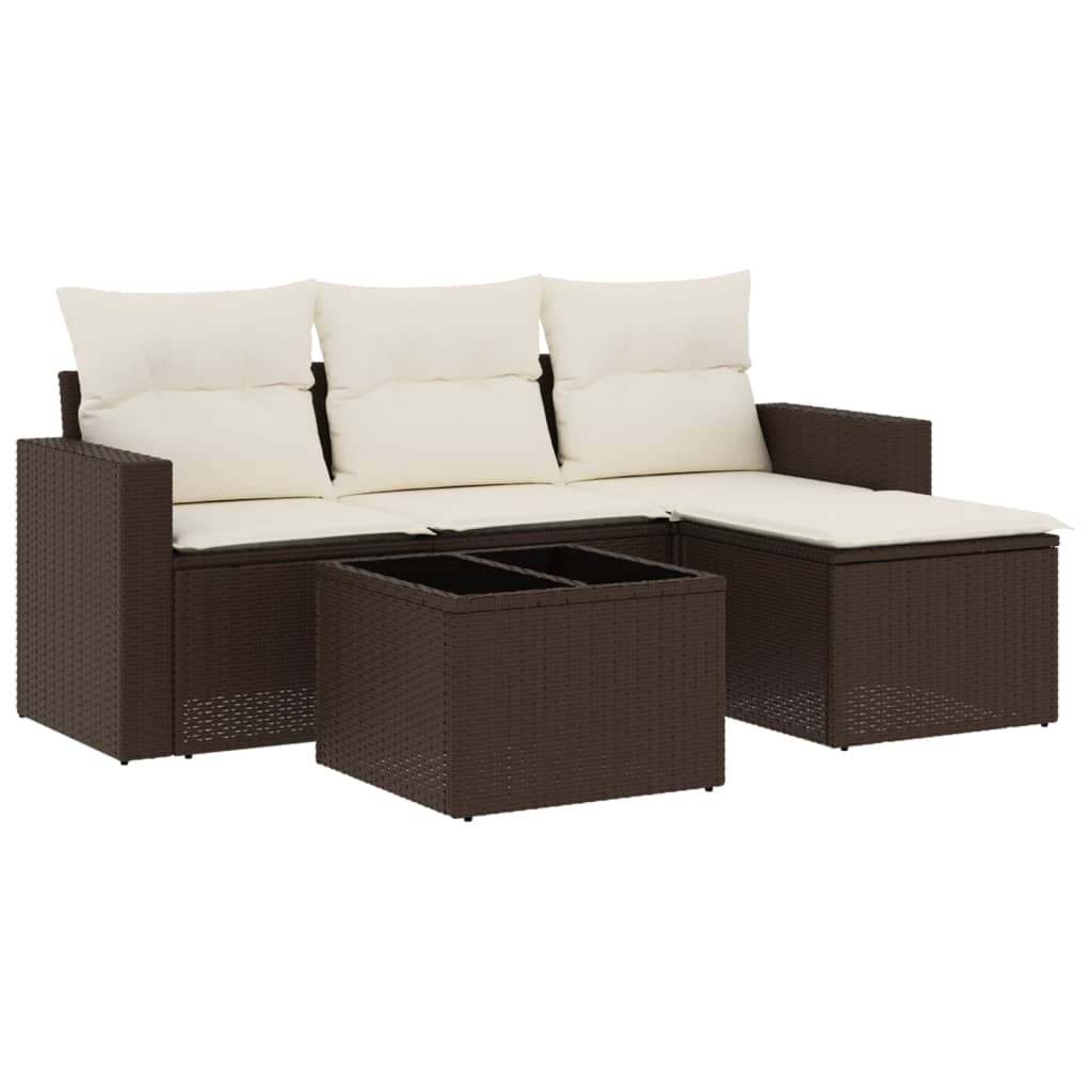 vidaXL 5 pcs conjunto sofás p/ jardim c/ almofadões vime PE castanho