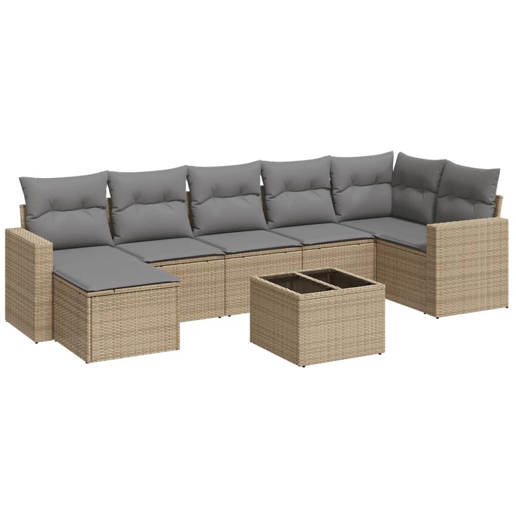vidaXL 8 pcs conjunto de sofás p/ jardim com almofadões vime PE bege