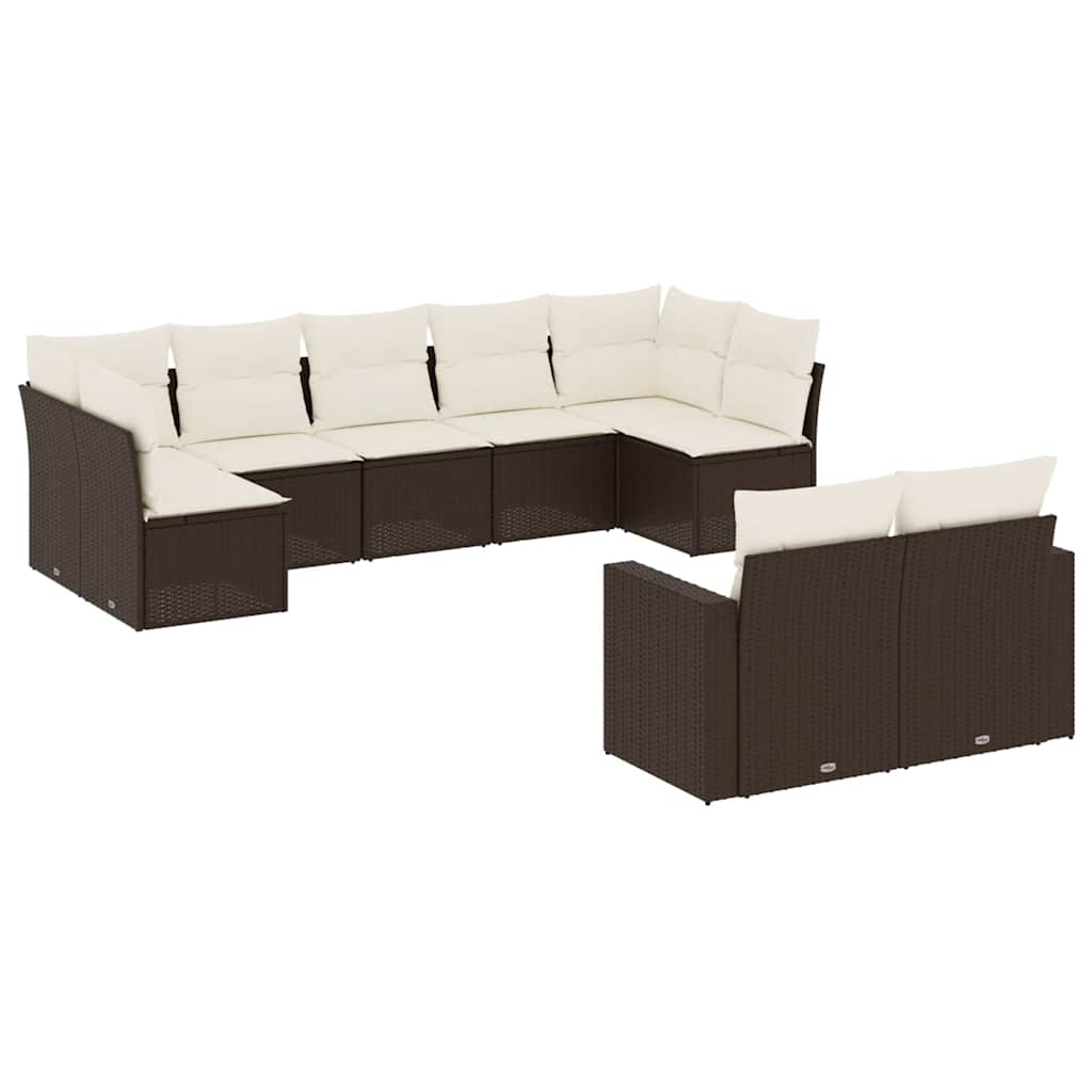 vidaXL 9 pcs conjunto sofás p/ jardim c/ almofadões vime PE castanho