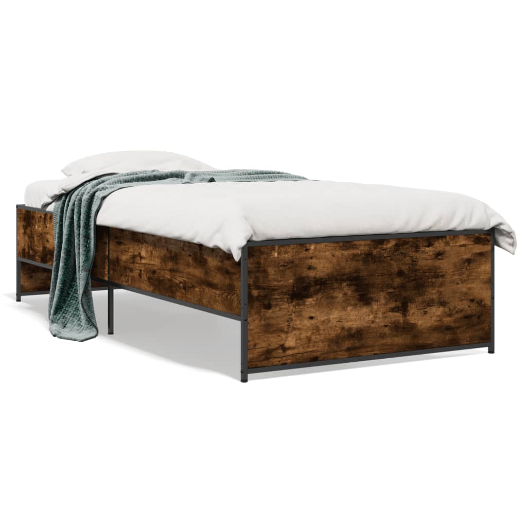 vidaXL Estrutura de cama derivados de madeira e metal carvalho fumado