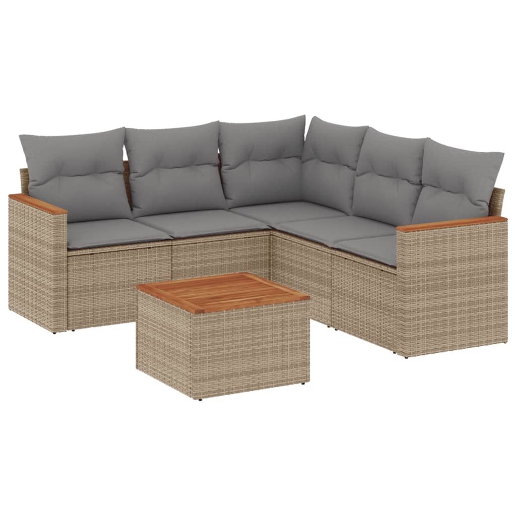 vidaXL 6 pcs conj. sofás jardim c/ almofadões vime PE bege misturado