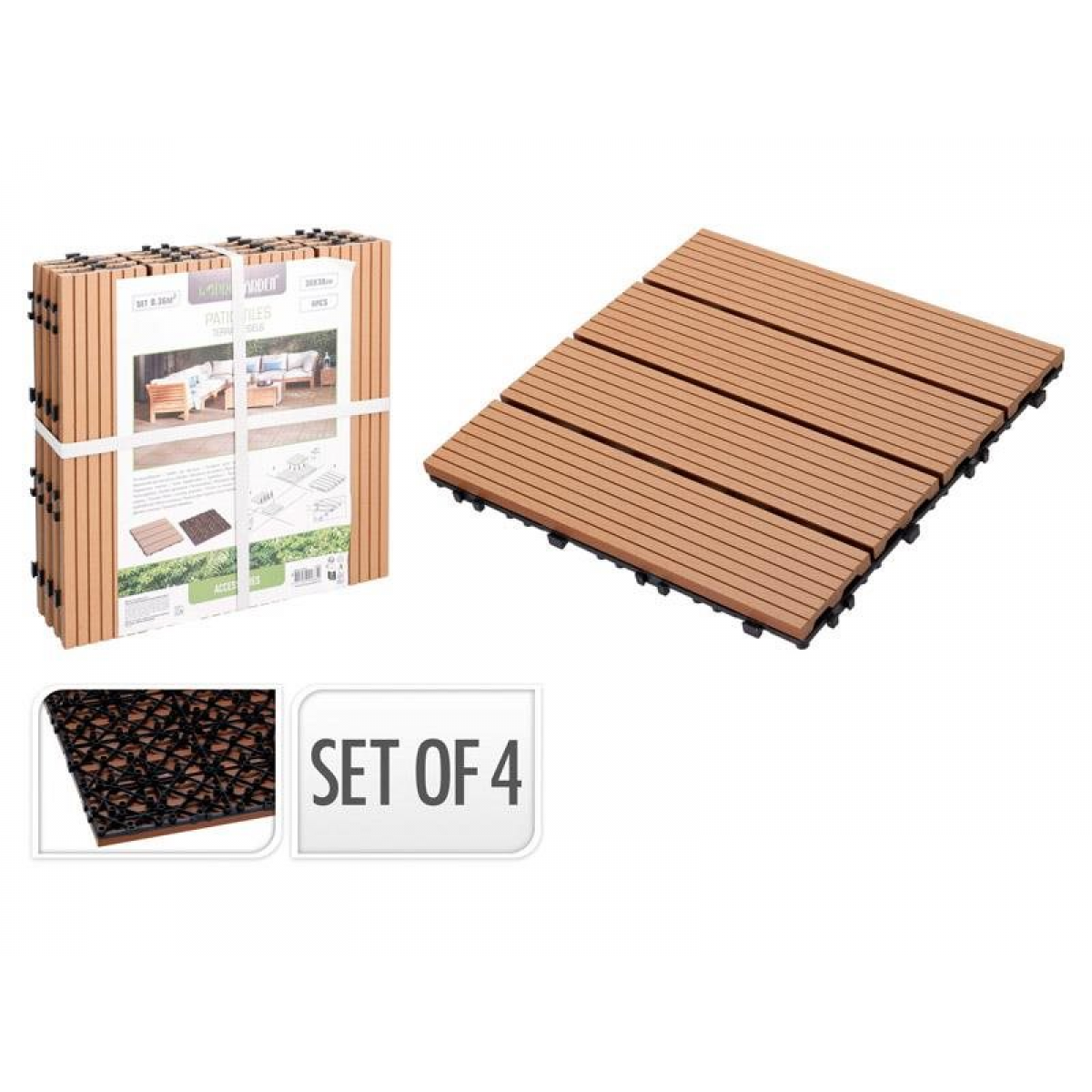 Pro Garden Ladrilhos Imitação Madeira 30x30cm 4 Peças