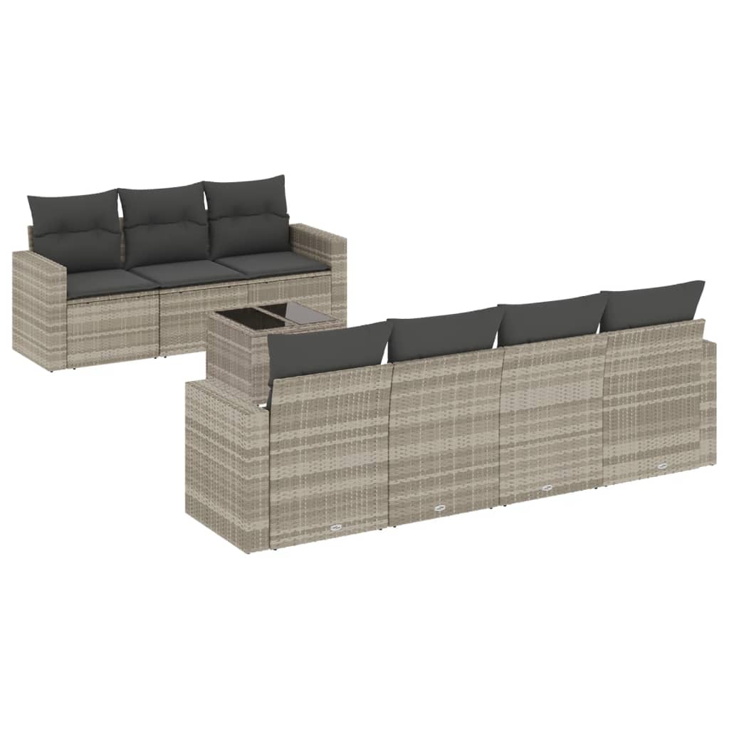 vidaXL 8 pcs conj. sofás jardim c/ almofadões vime PE cinzento-claro
