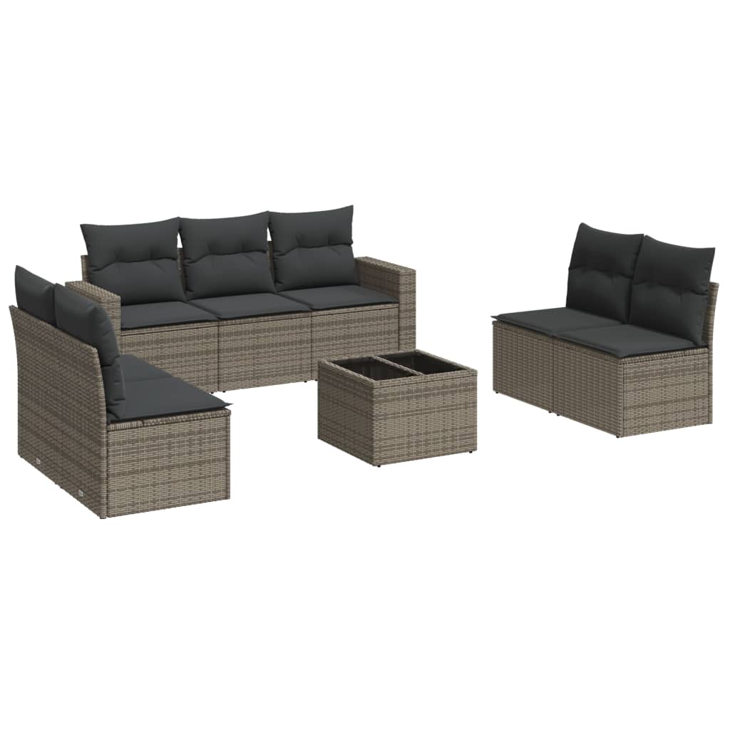 vidaXL 8 pcs conjunto sofás de jardim c/ almofadões vime PE cinzento