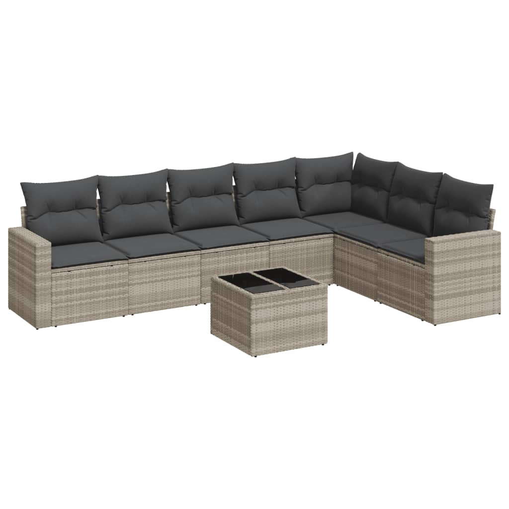 vidaXL 8 pcs conj. sofás jardim c/ almofadões vime PE cinzento-claro