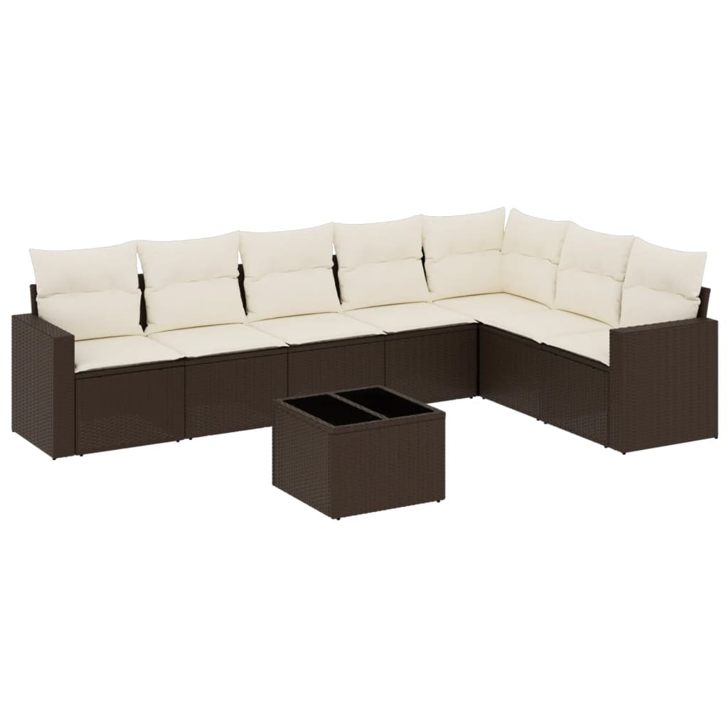 vidaXL 8 pcs conjunto sofás de jardim c/ almofadões vime PE castanho