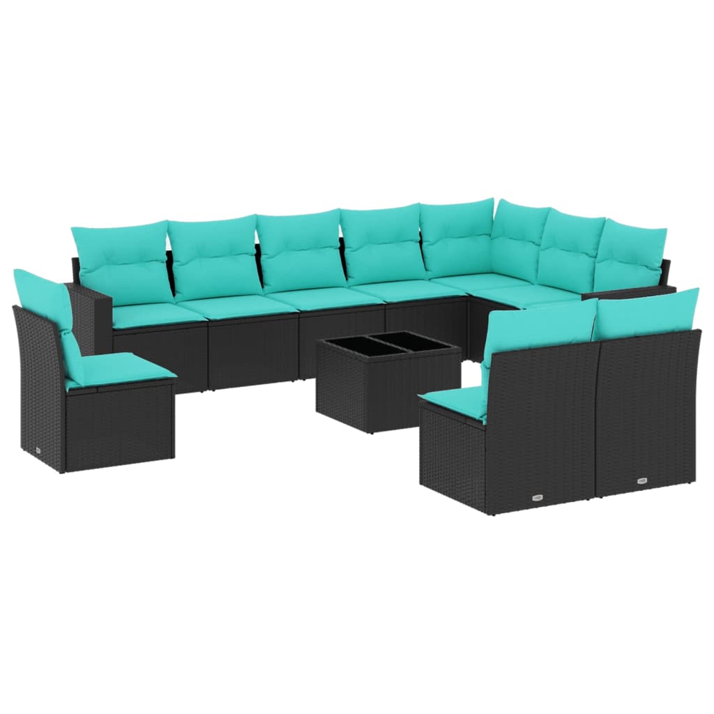 vidaXL 11 pcs conjunto sofás de jardim c/ almofadões vime PE preto
