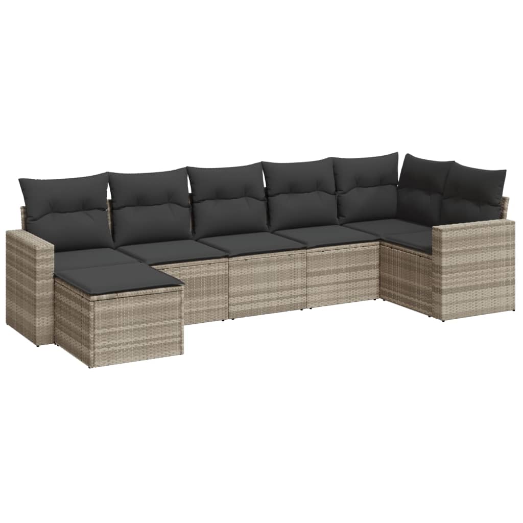 vidaXL 7 pcs conj. sofás jardim com almofadões vime PE cinzento-claro