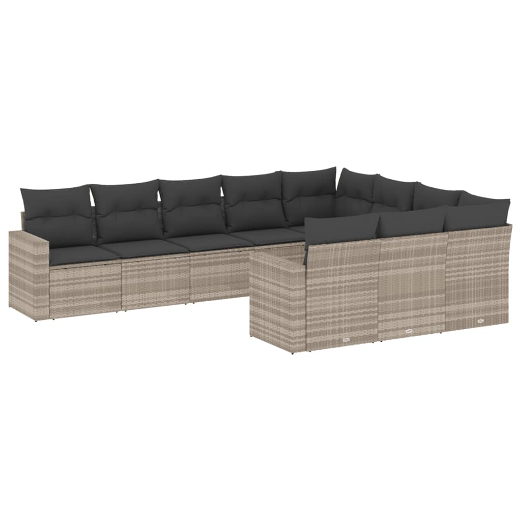vidaXL 10 pcs conj. sofás jardim com almofadões vime PE cinzento-claro