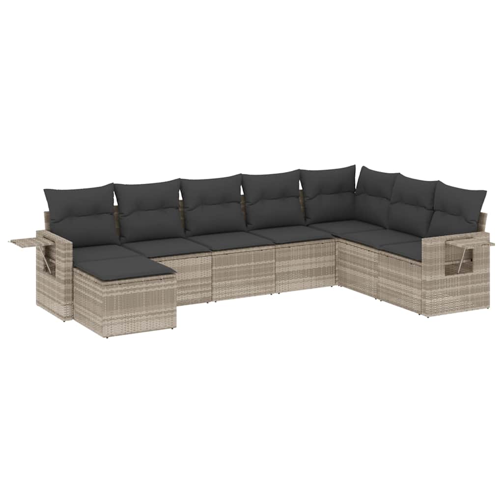 vidaXL 8 pcs conj. sofás jardim c/ almofadões vime PE cinzento-claro