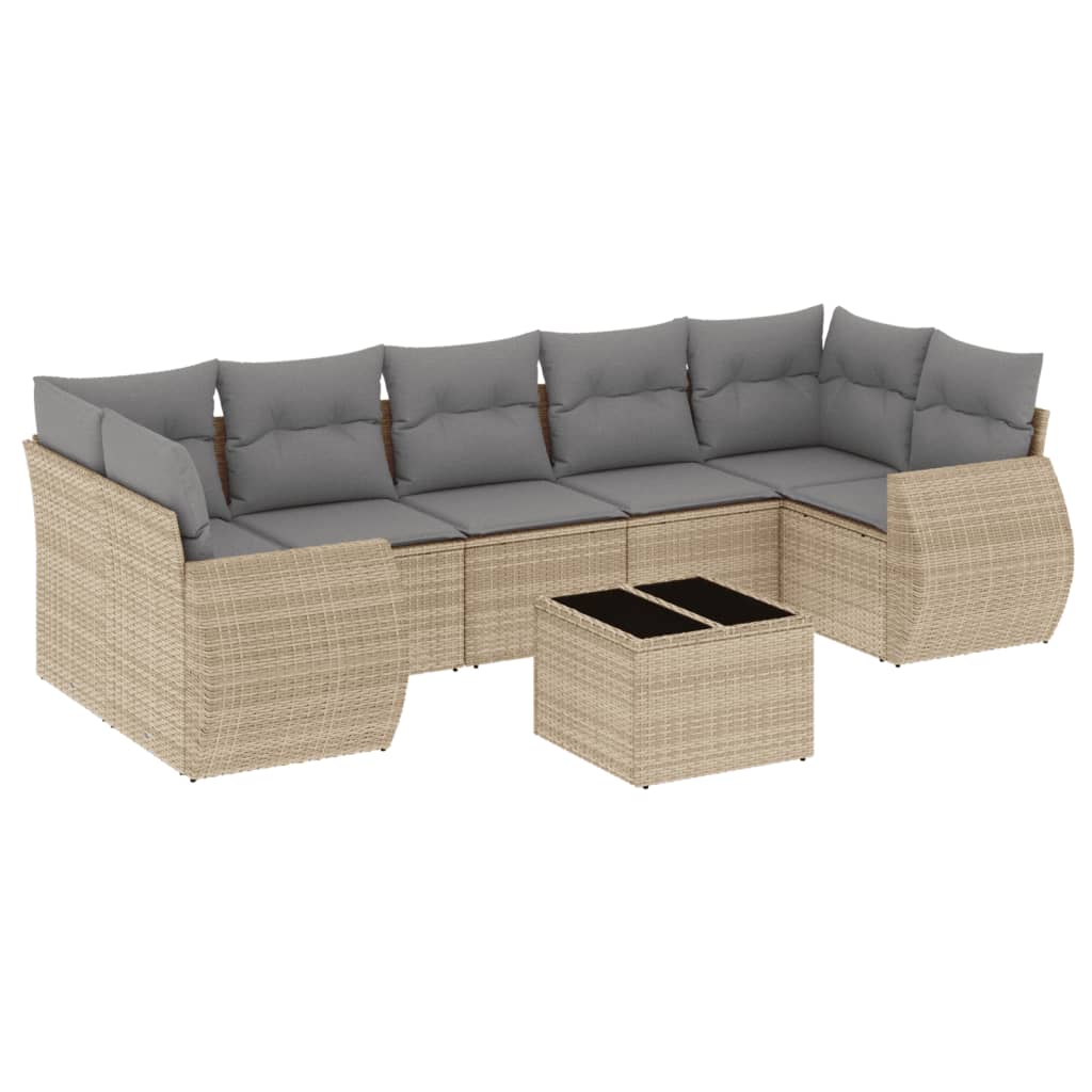 vidaXL 8 pcs conjunto de sofás p/ jardim com almofadões vime PE bege