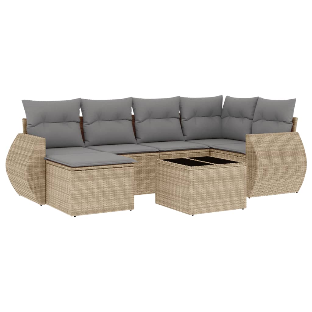 vidaXL 7 pcs conjunto de sofás p/ jardim com almofadões vime PE bege