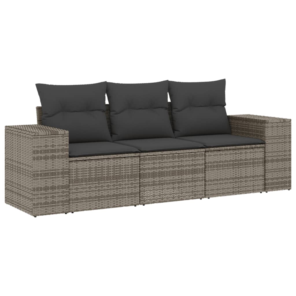vidaXL 3 pcs conjunto sofás de jardim c/ almofadões vime PE cinzento