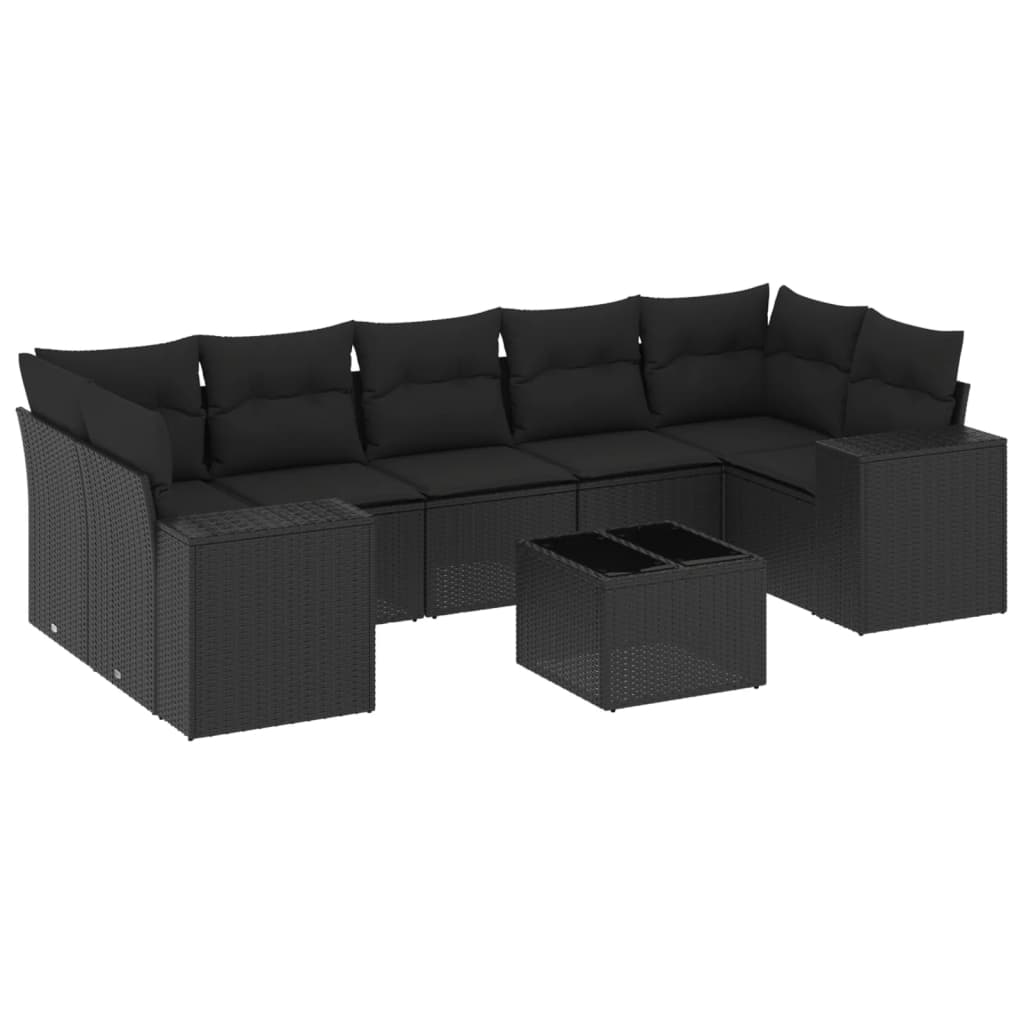 vidaXL 8 pcs conjunto sofás de jardim com almofadões vime PE preto