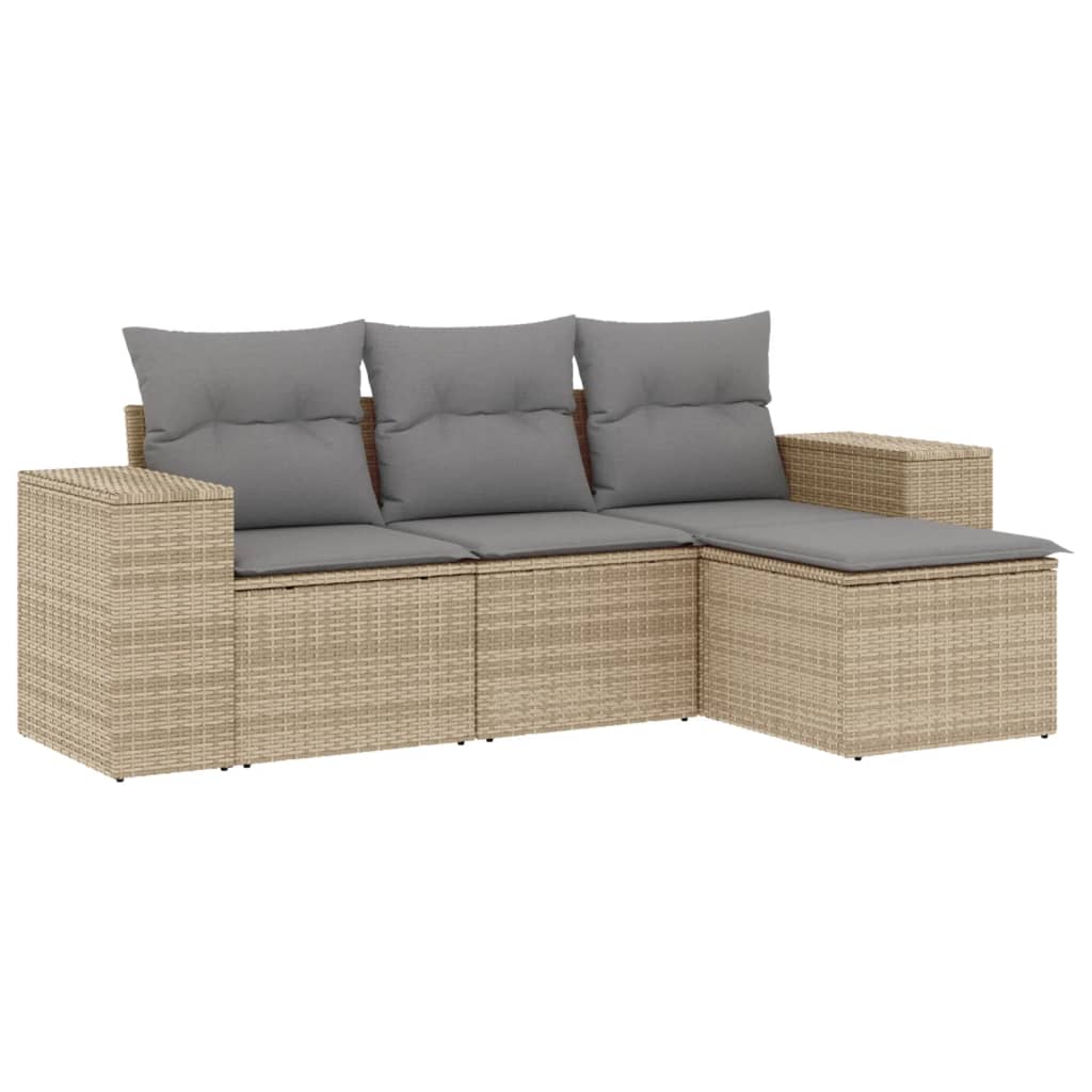 vidaXL 4 pcs conjunto de sofás para jardim c/ almofadões vime PE bege