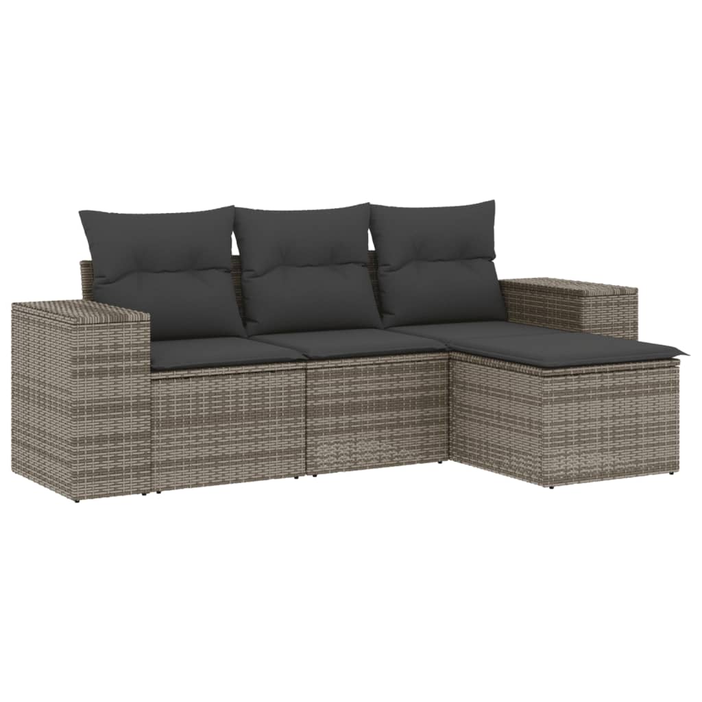 vidaXL 4 pcs conjunto sofás de jardim c/ almofadões vime PE cinzento