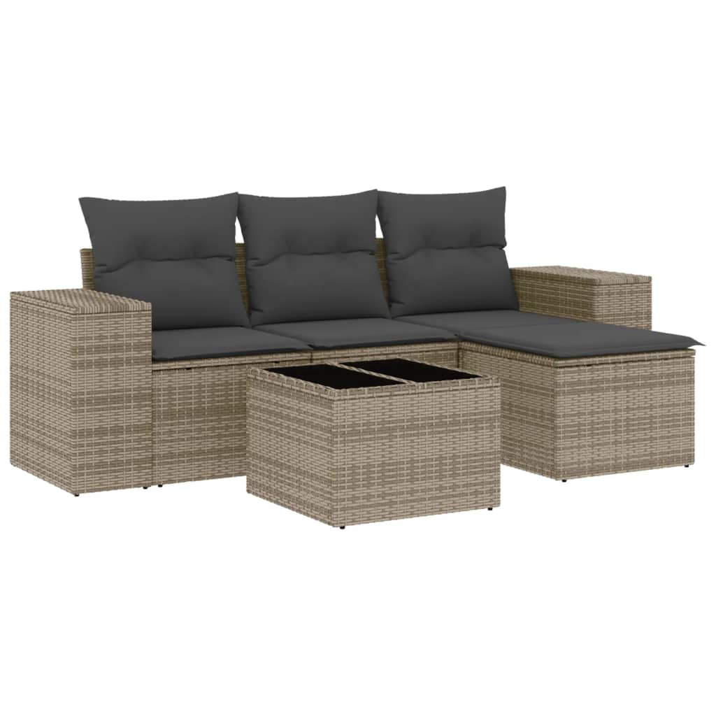 vidaXL 5 pcs conjunto sofás de jardim c/ almofadões vime PE cinzento