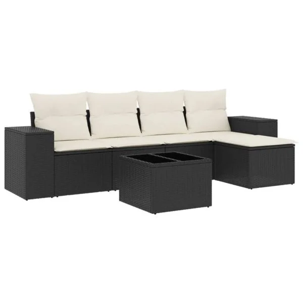 vidaXL 6 Peças Conjunto Sofás de Jardim com Almofadões Vime Pe Preto - 3843718263