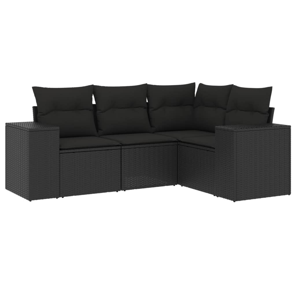 vidaXL 4 pcs conjunto de sofás para jardim c/ almofadões vime PE preto
