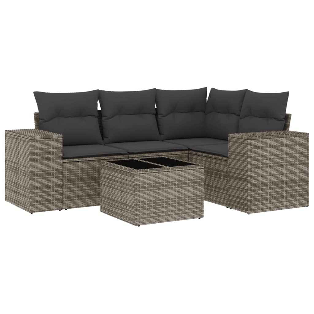 vidaXL 5 pcs conjunto sofás de jardim c/ almofadões vime PE cinzento