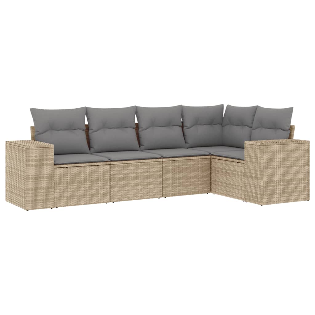 vidaXL 5 pcs conjunto de sofás p/ jardim com almofadões vime PE bege