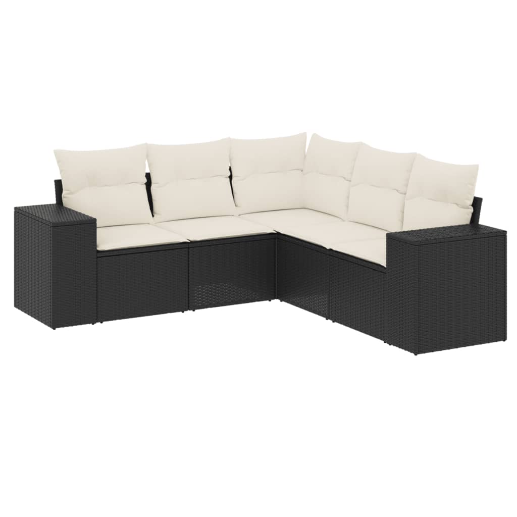 vidaXL 5 pcs conjunto sofás de jardim com almofadões vime PE preto