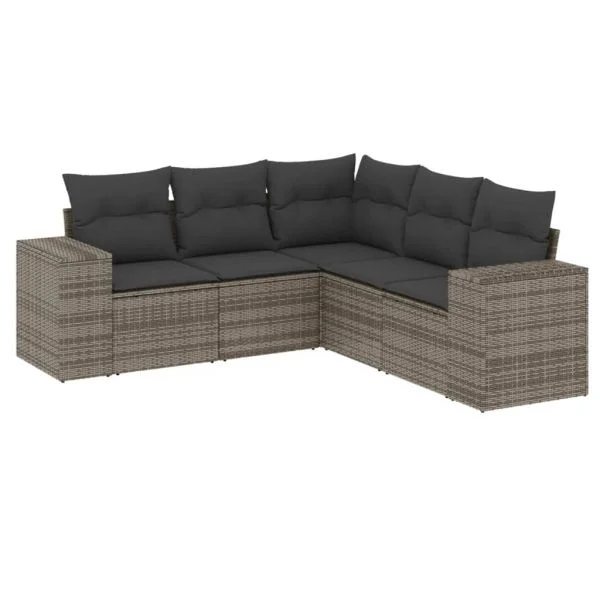 vidaXL 5 Peças Conjunto Sofás de Jardim com Almofadões Vime Pe Cinzento - 25387429