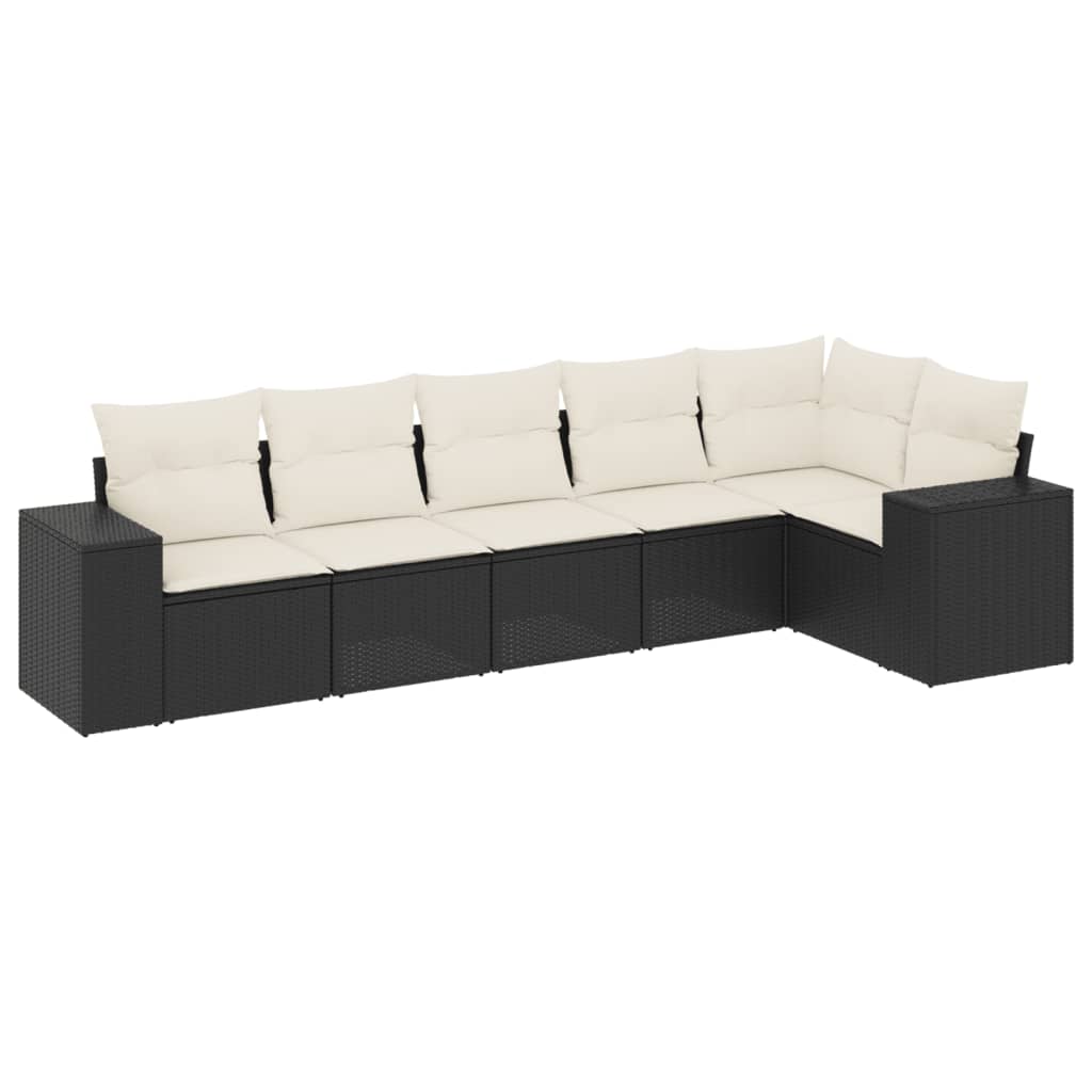 vidaXL 6 pcs conjunto sofás de jardim c/ almofadões vime PE preto