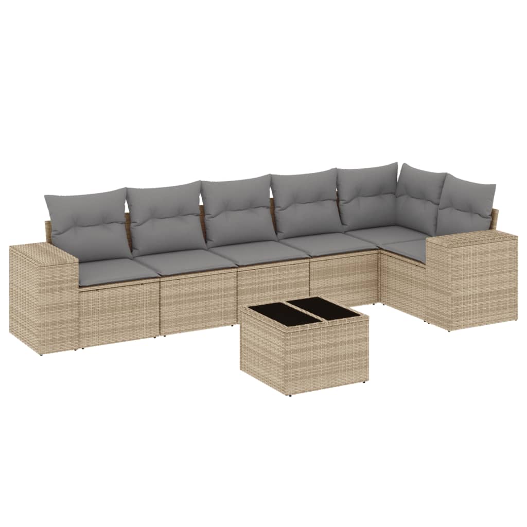 vidaXL 7 pcs conjunto de sofás p/ jardim com almofadões vime PE bege