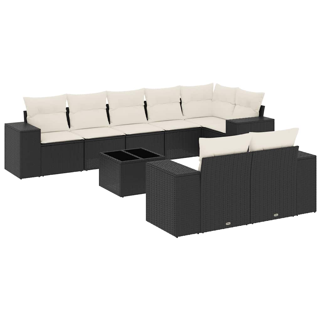 vidaXL 9 pcs conjunto de sofás p/ jardim c/ almofadões vime PE preto