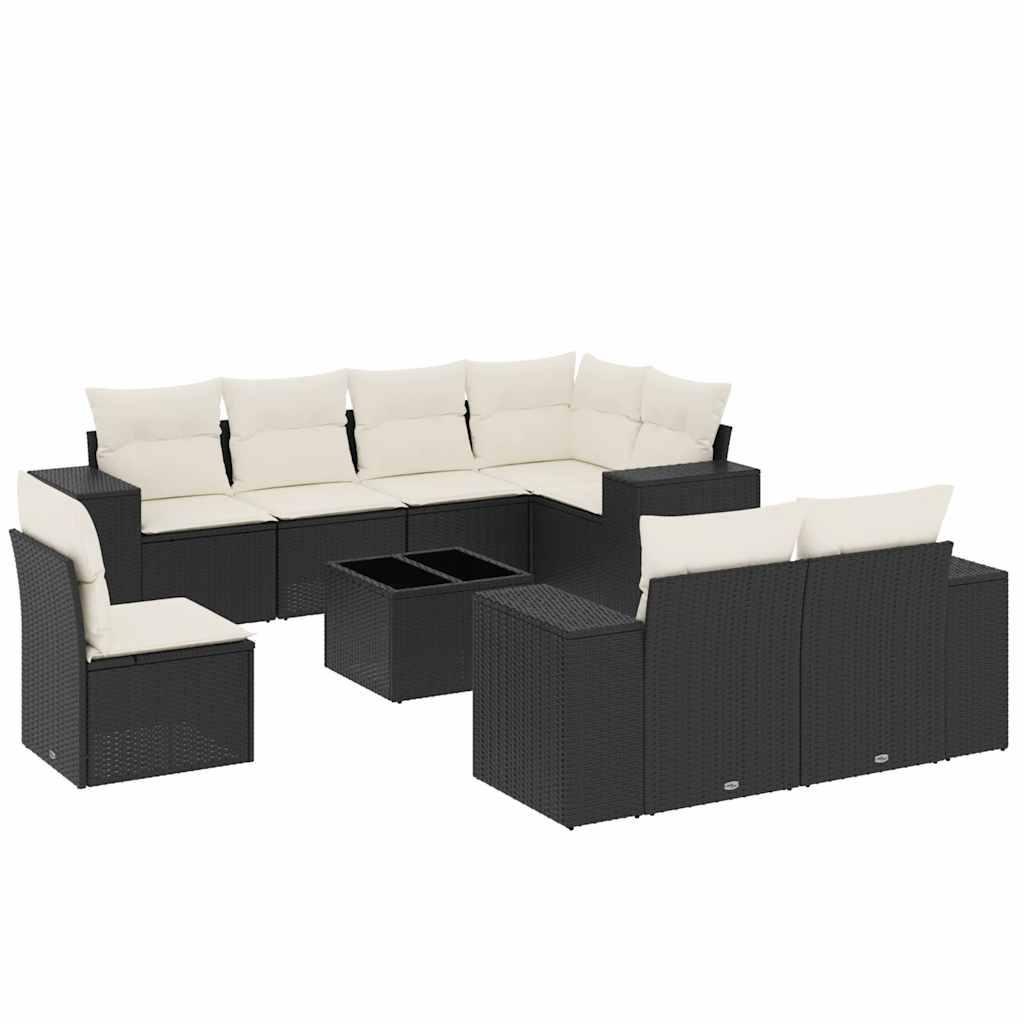 vidaXL 9 pcs conjunto de sofás p/ jardim c/ almofadões vime PE preto